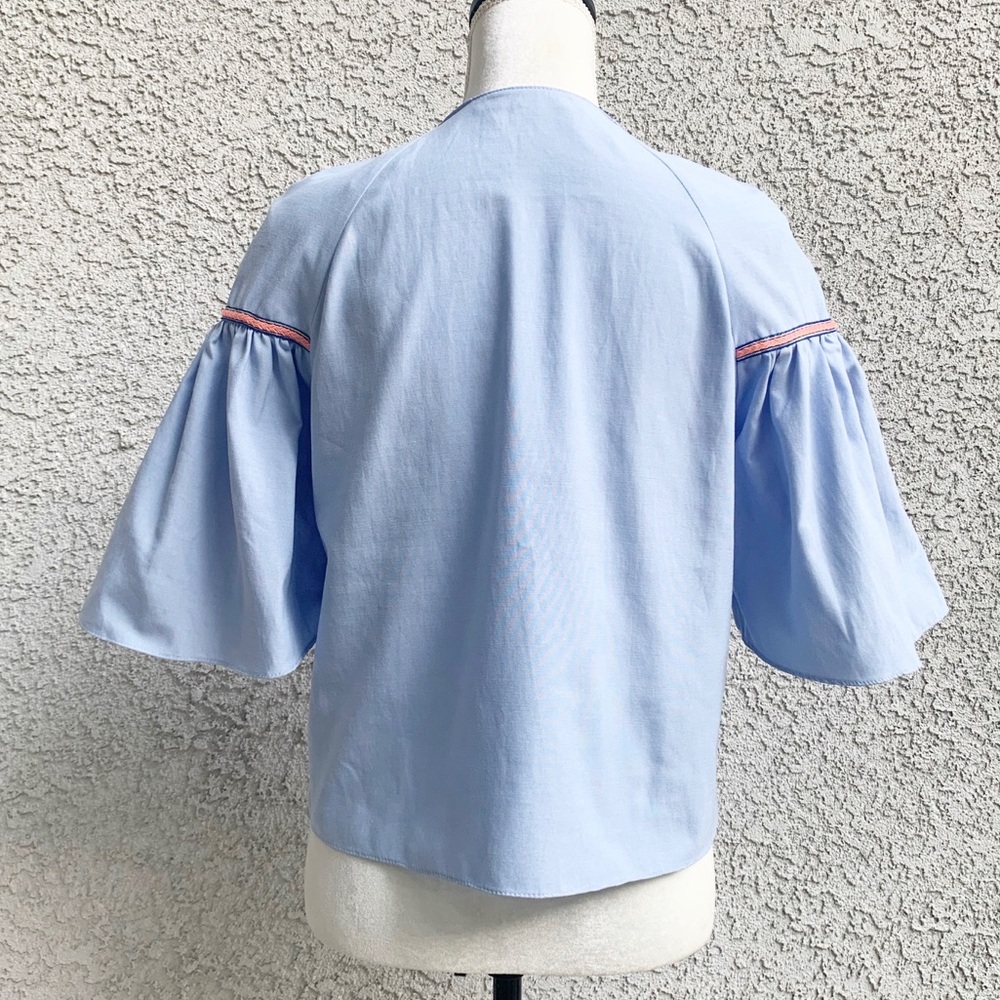 Zara Trafaluc Collection Blue Tassel Blouse S - Picture 5 of 9